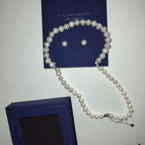 Culture Pearl Neckklace/Earrings Set Sterling Silver 18" New Org.85.00 - Picture 2 of 4